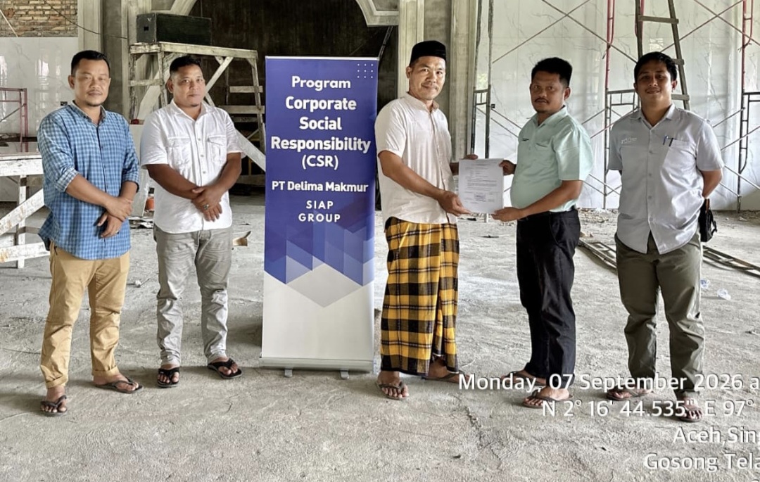 PT Delima Makmur Salurkan Bantuan CSR untuk Pembangunan Masjid di Gosong Telaga Timur